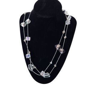 Premier Designs 50" Long Necklace Rock Crystal Style Faceted Glass Silver Tone